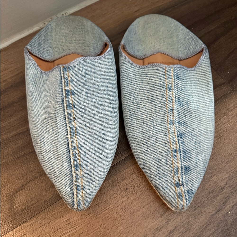 Brother Vellies Light Blue Denim Pointed Mules